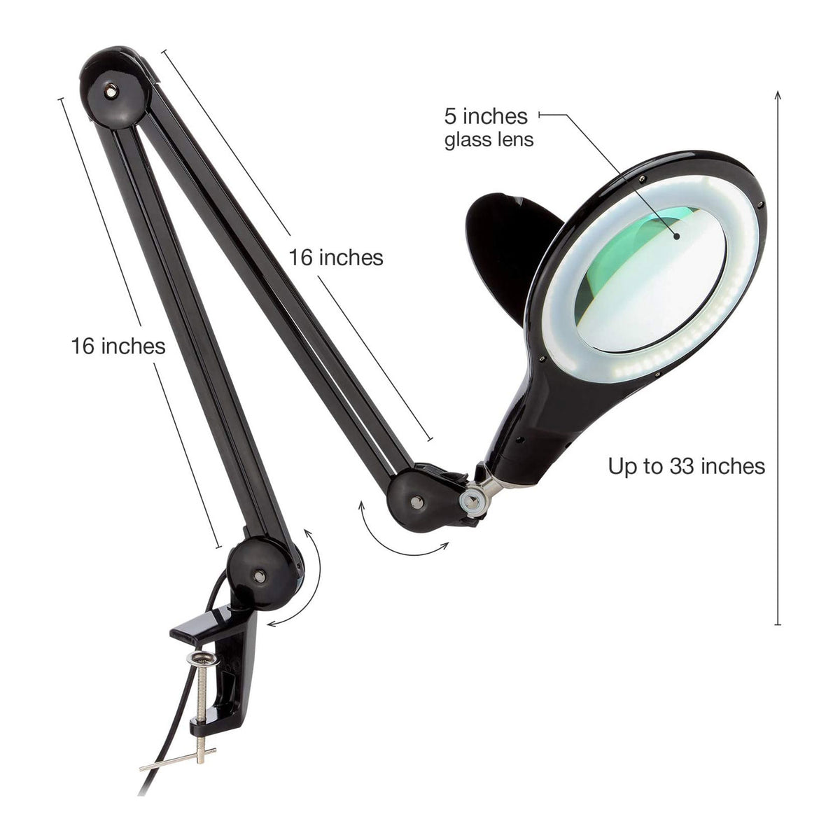 Brightech Pro LED Adjustable Clamp 2.25x Magnifying Desk Lamp, Black (Used)