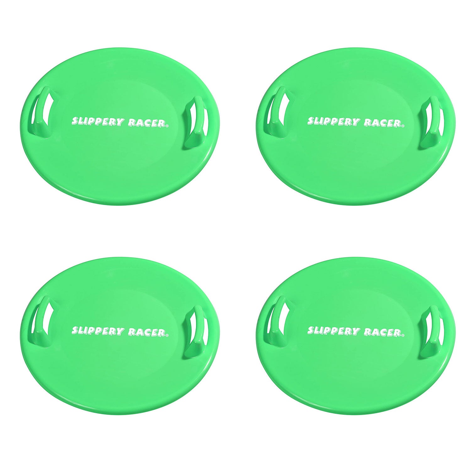 Slippery Racer Downhill Pro Adults & Kids Saucer Disc Snow Sled, Green (4 Pack)