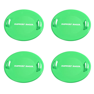 Slippery Racer Downhill Pro Adults & Kids Saucer Disc Snow Sled, Green (4 Pack)