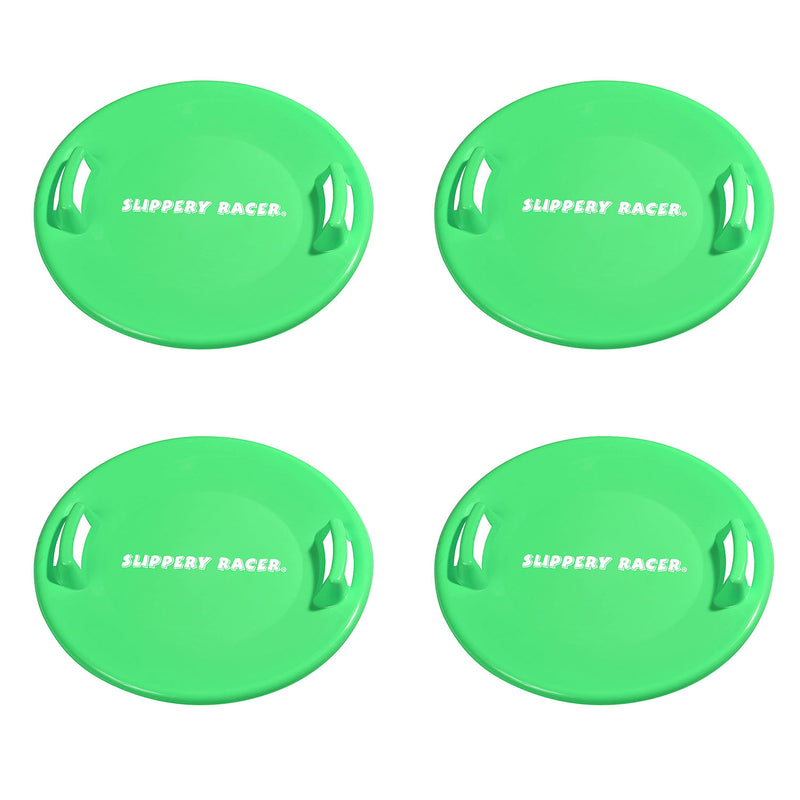 Slippery Racer Downhill Pro Adults & Kids Saucer Disc Snow Sled, Green (4 Pack)