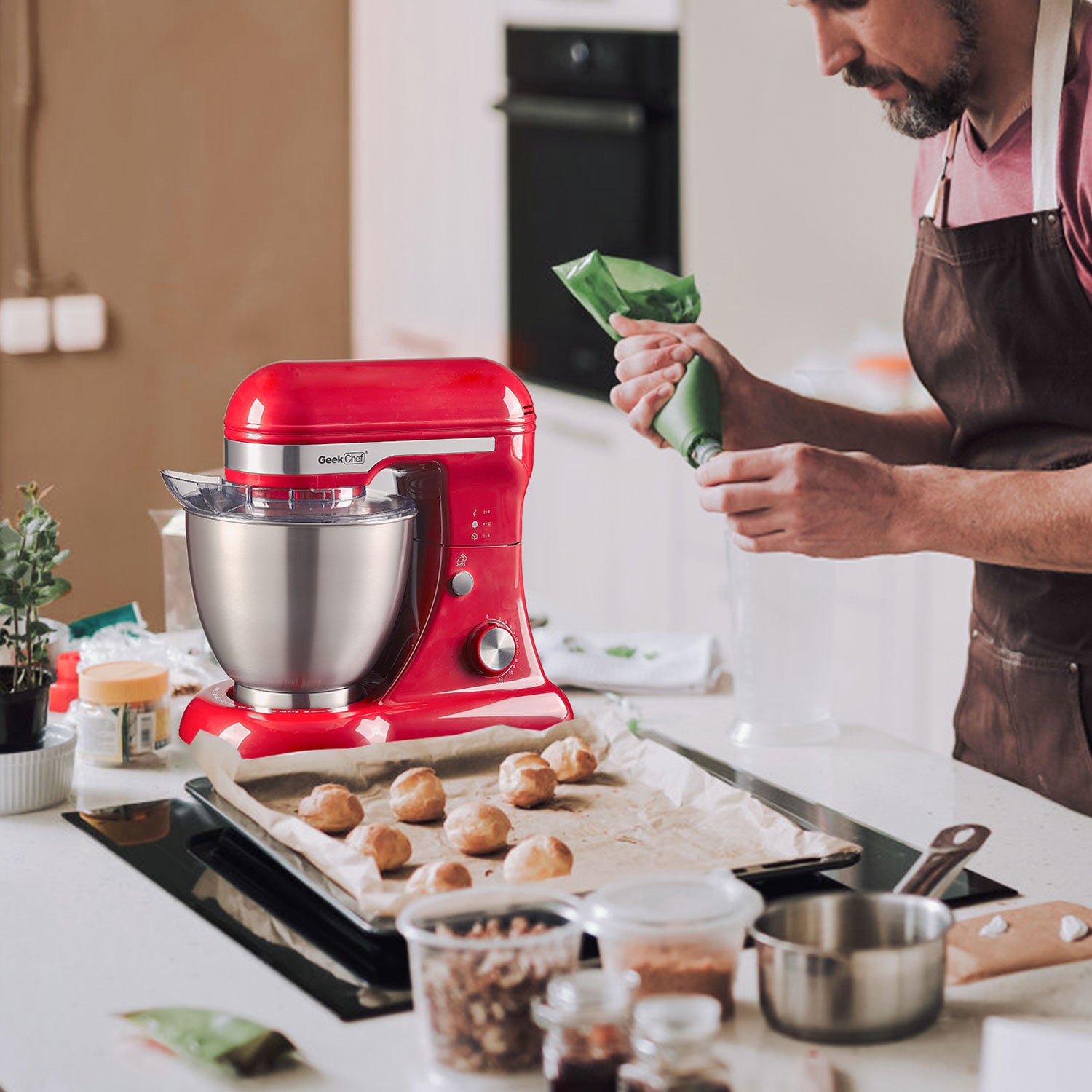 Geek Chef GSM45B Stainless Steel 4.8 Quart Baking Stand Mixer, Red (Open Box) - VMInnovations