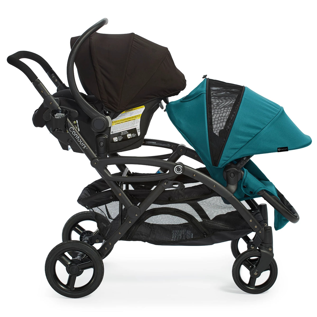 Contours Options Elite Tandem Twin Toddler and Baby Stroller Travel Pram, Teal