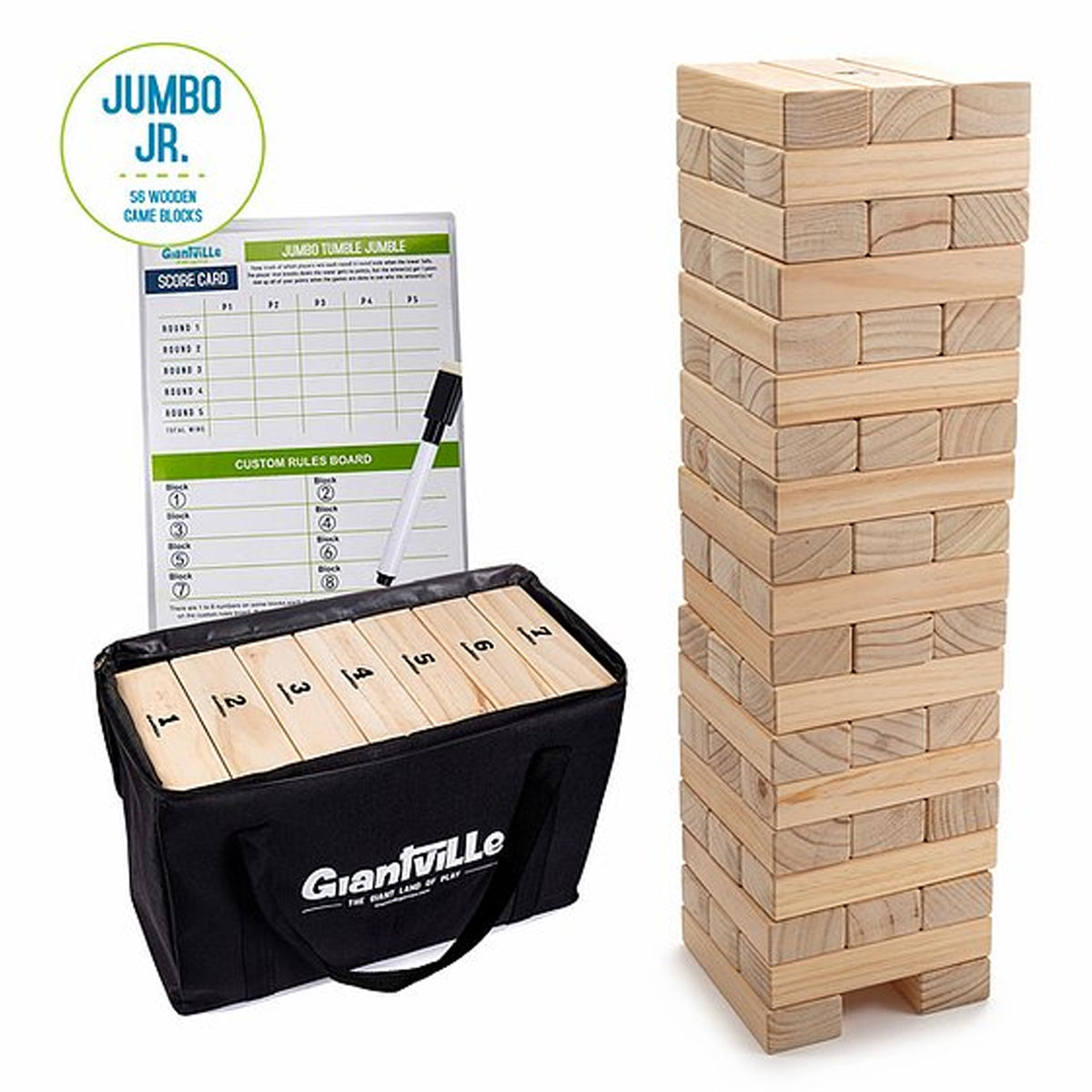 Giantville Giant 56 Piece Jumbo Junior Tumbling Blocks w/ Storage Bag (Open Box)