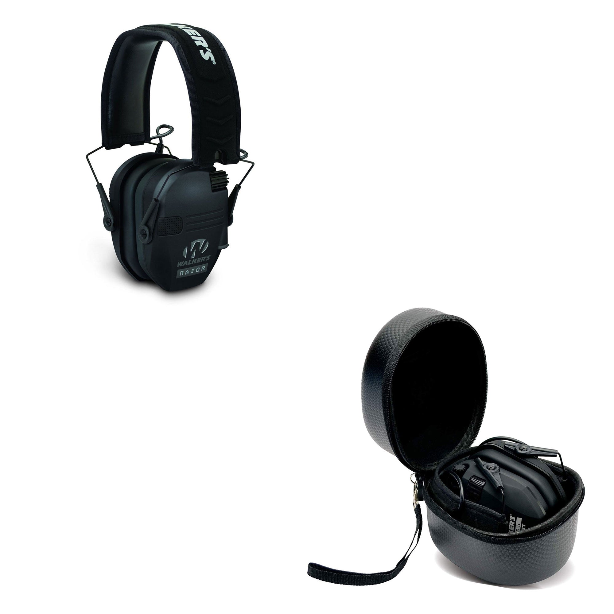 Walker's Razor Slim Shooter Black Electronic Folding Protection Earmuffs w/ Case