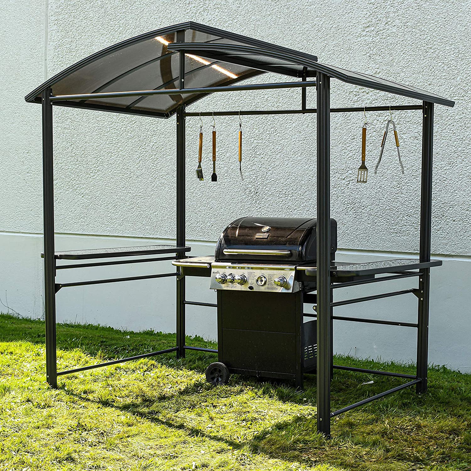 ALEKO 8 x 5 x 7.8 Foot Steel Hard Top BBQ Grill Gazebo Shelter Canopy, Brown (For Parts)