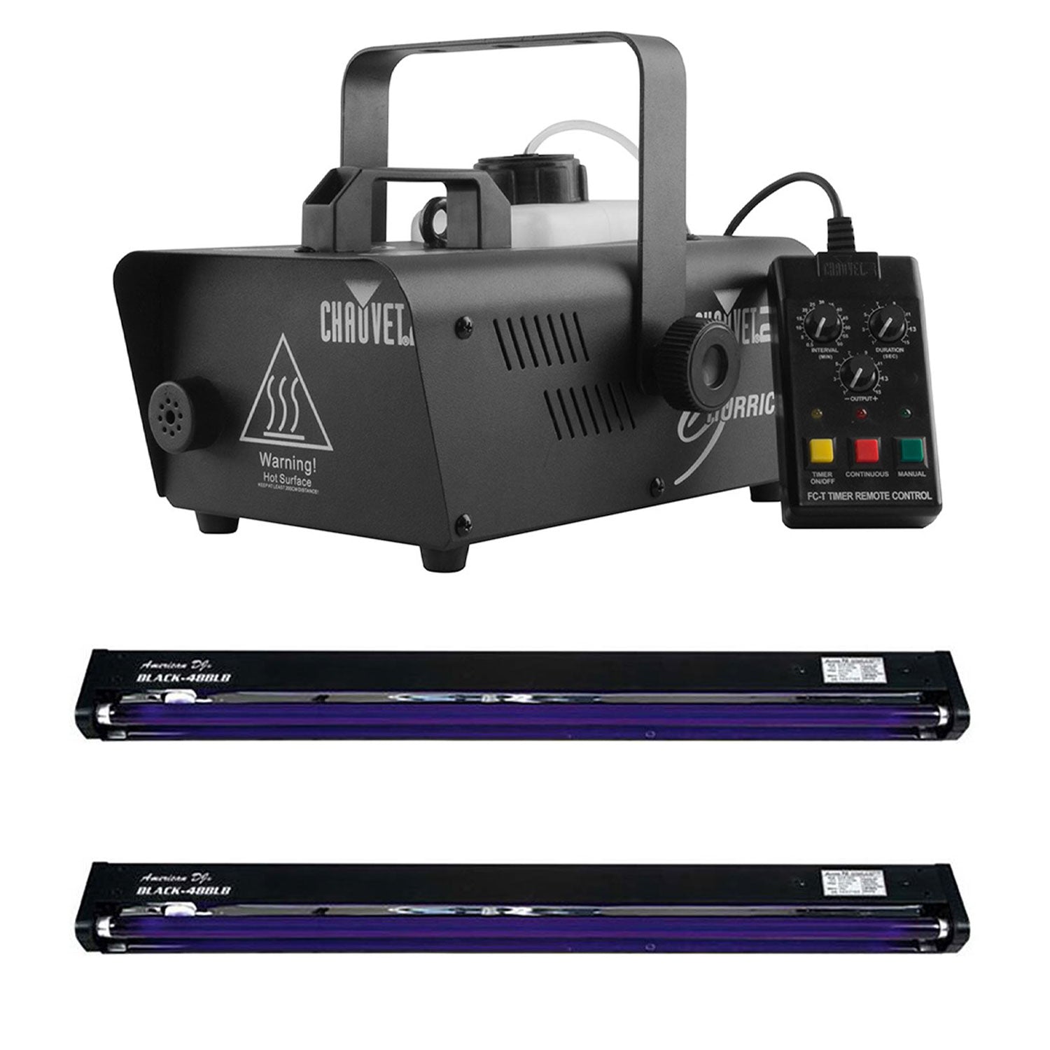 HAUVET DJ Hurricane 1200 1L Fog Smoke Machine + 48 Inch UV Black Light (2 pack)
