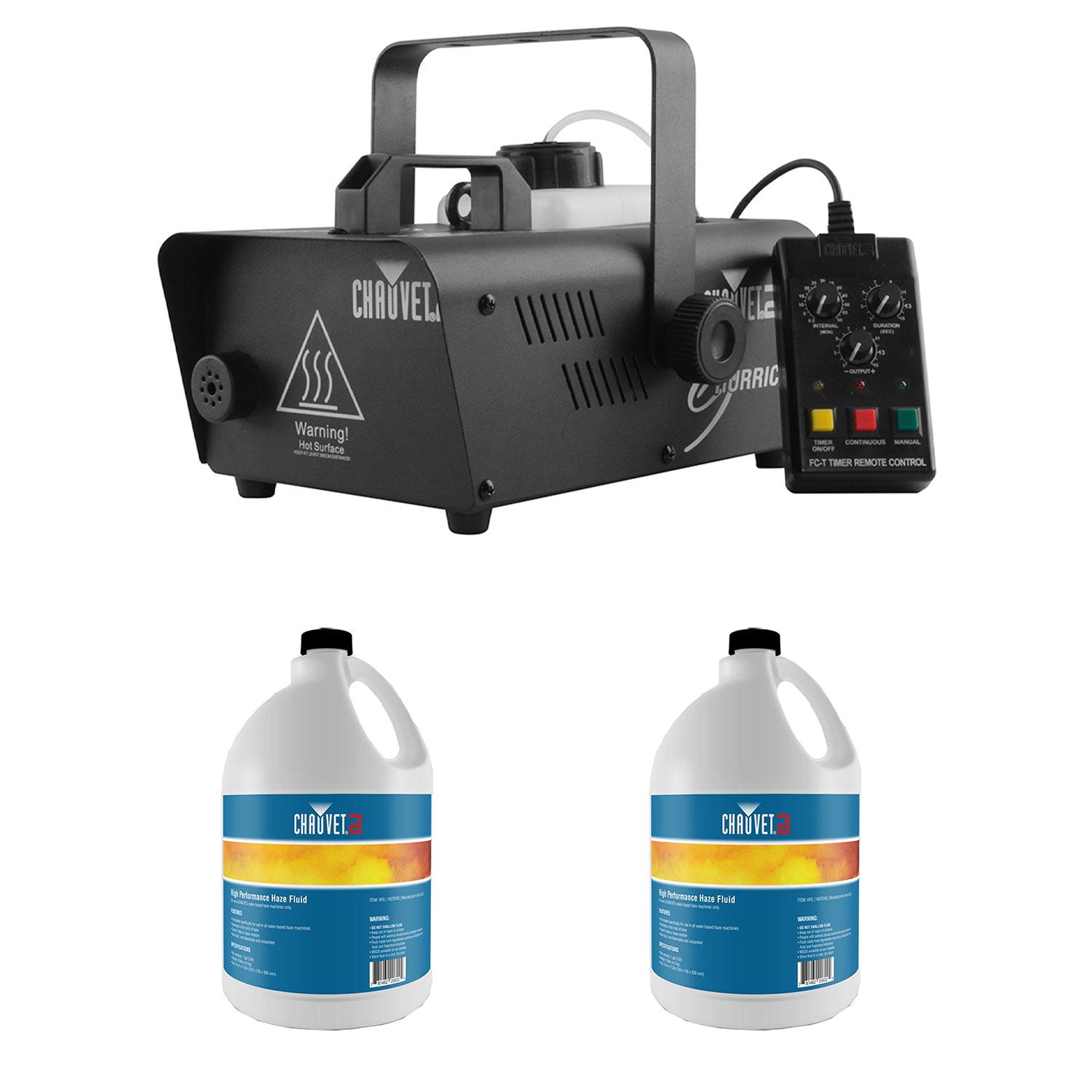 CHAUVET DJ Hurricane 1200 1L Pro Fog Machine + Water Based Fog Fluid (2 Pack)