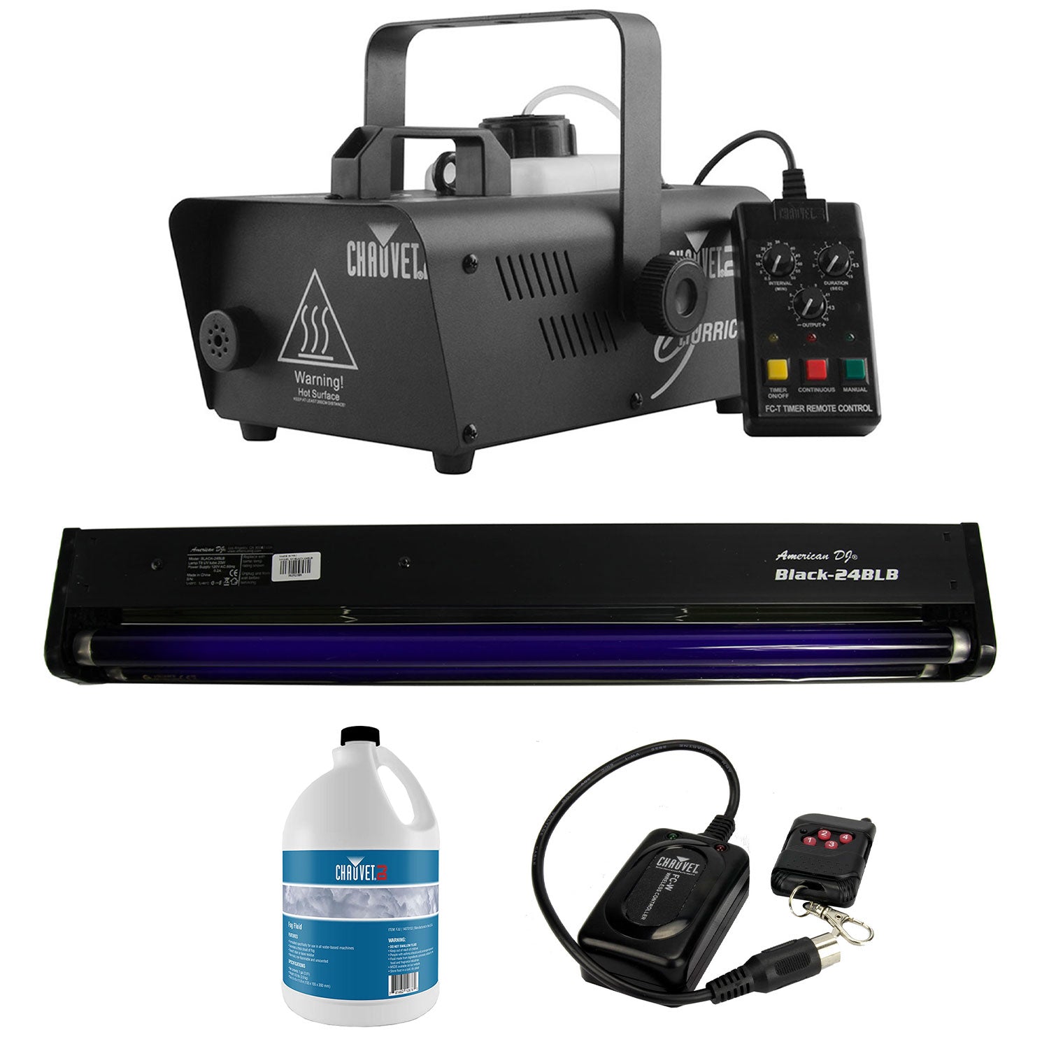 CHAUVET DJ H1200 1.0L Fog Machine + Black Light + Fog Juice + Wireless Remote