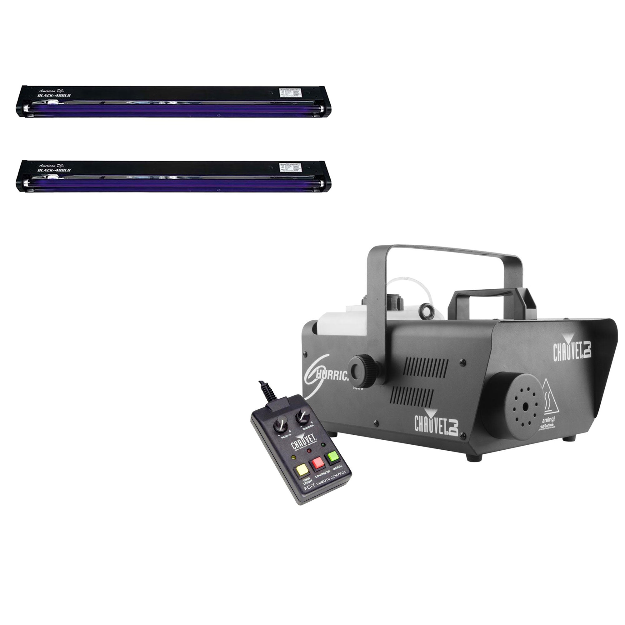 Chauvet DJ Hurricane Fog Machine with Remote & American DJ Blacklight (2 Pack)