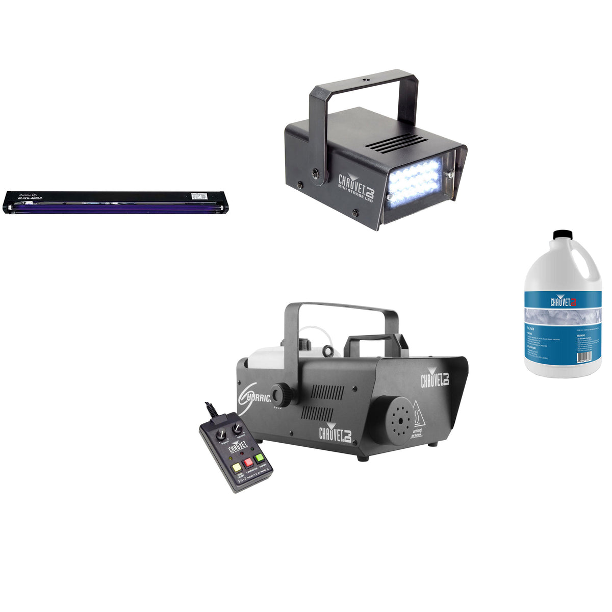 Chauvet DJ Fog Machine & Fog Juice & Mini Strobe Light & American DJ Blacklight - VMInnovations