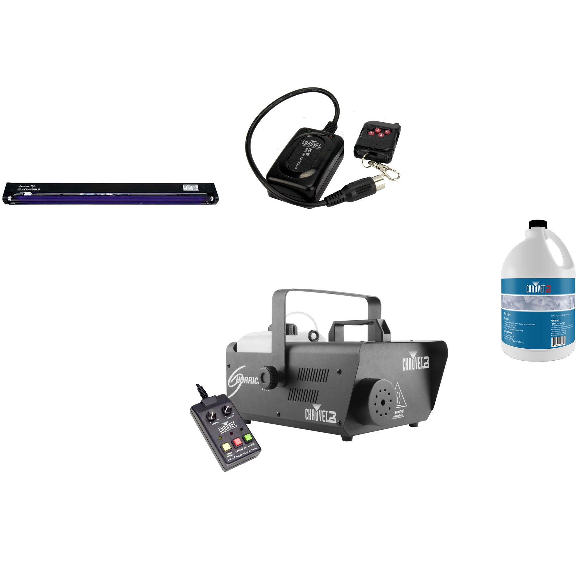 Chauvet DJ Fog Machine & Wireless Remote & American DJ Blacklight & Fog Fluid - VMInnovations