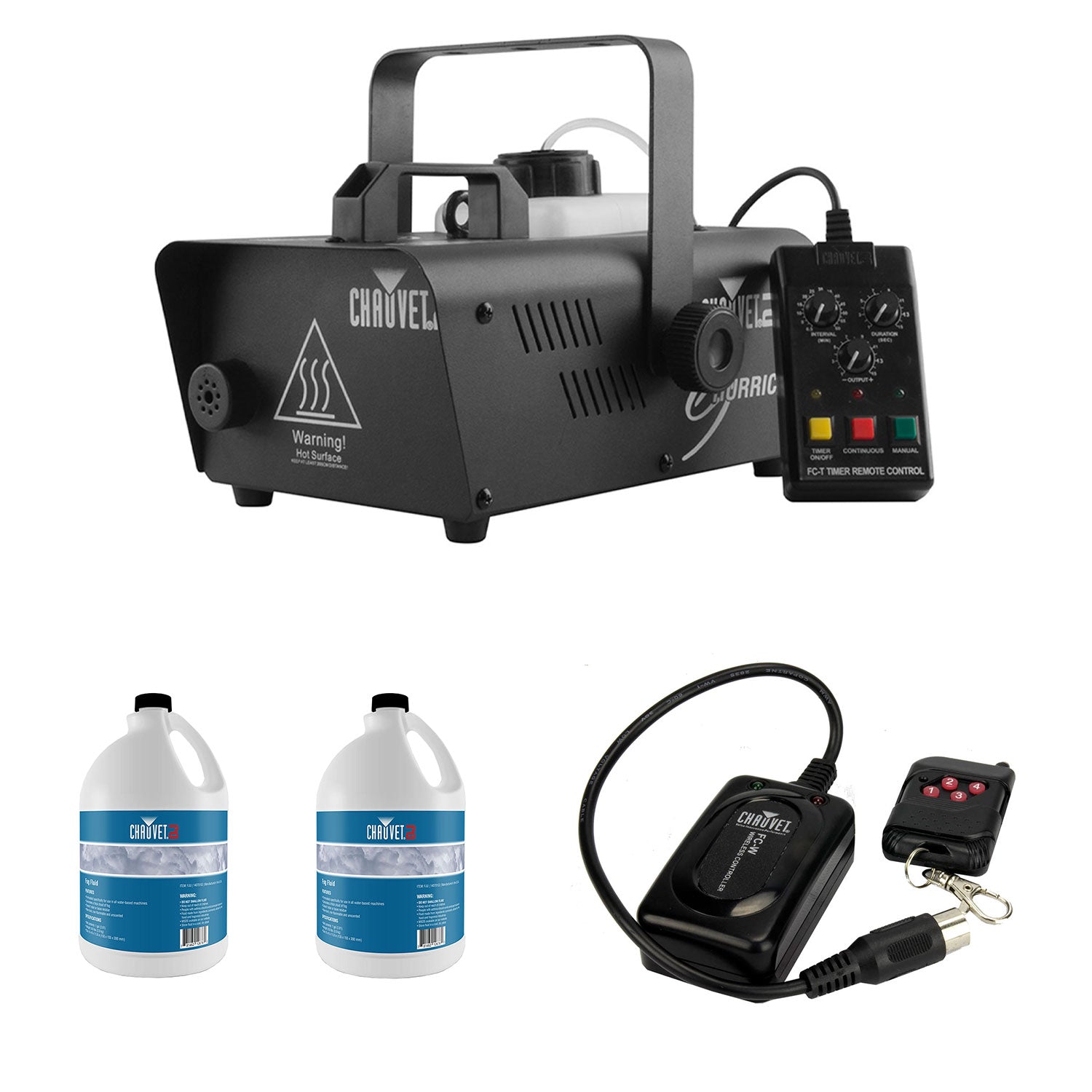 CHAUVET DJ Hurricane 1600 Fog Machine + Fog Juice (2 Pack) + Wireless Remote