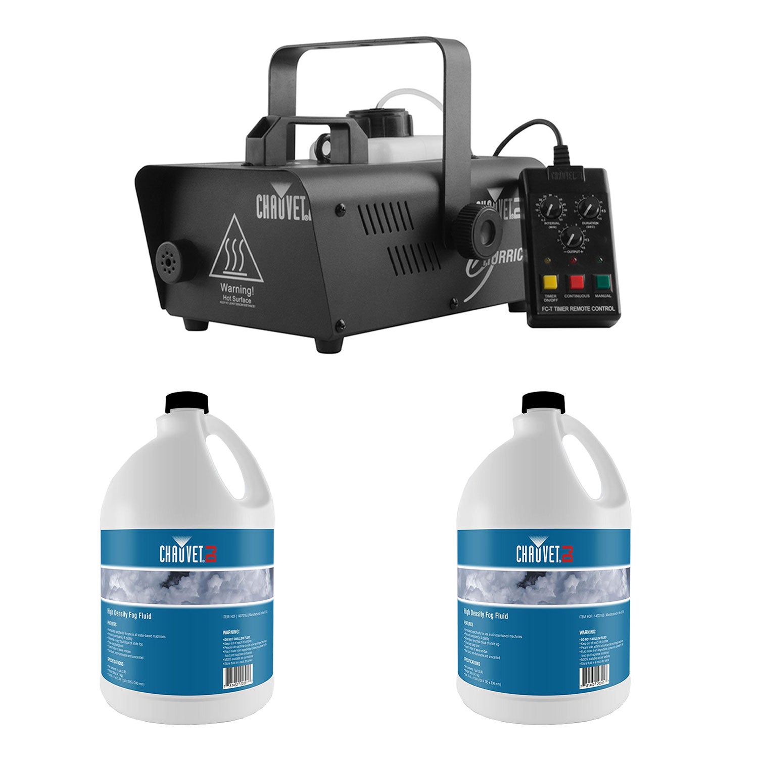 CHAUVET DJ Hurricane 1600 2.4L Fog Machine + High Density Fog Juice (2 Pack)