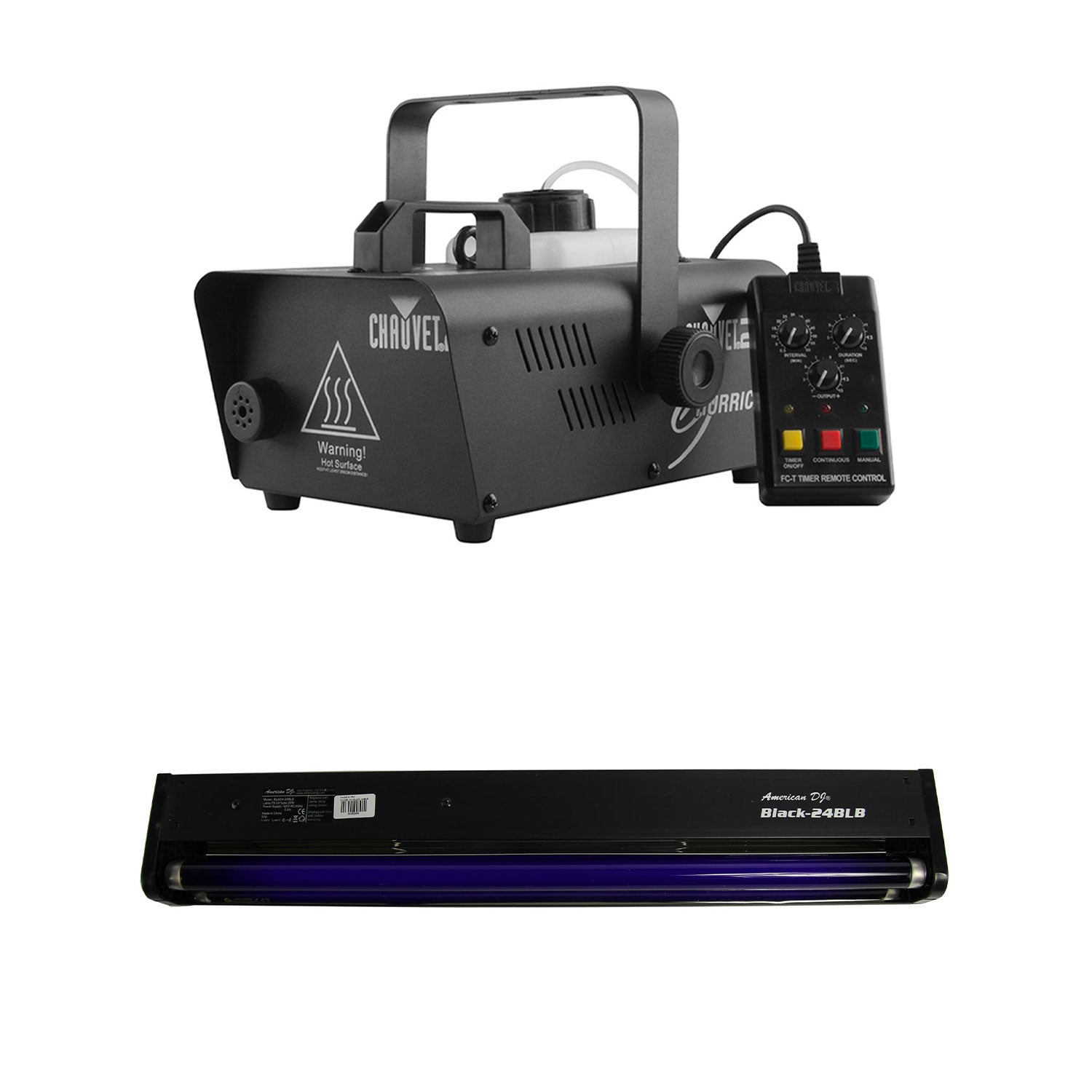 CHAUVET DJ Hurricane 1600 2.4L Pro Fog Smoke Machine + 24 Inch 20W Black Light