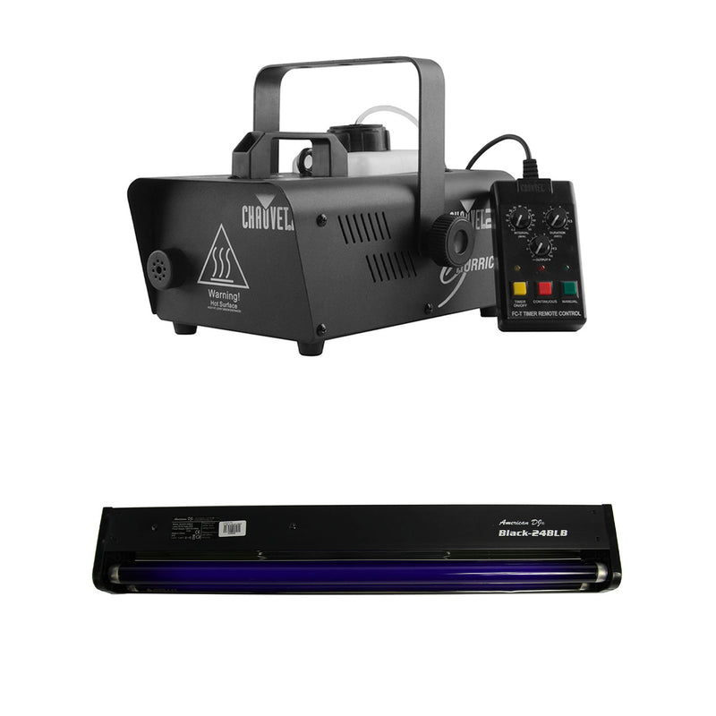 CHAUVET DJ Hurricane 1600 2.4L Pro Fog Smoke Machine +  24 Inch 20W Black Light - VMInnovations