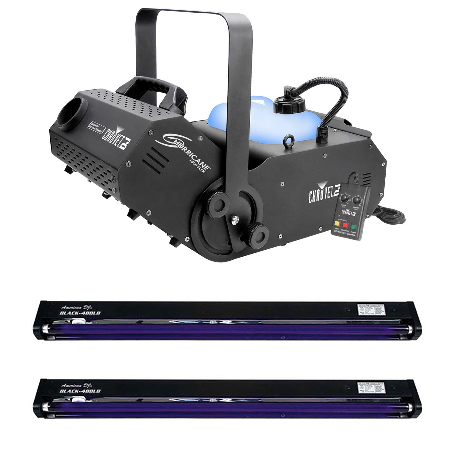Chauvet DJ Hurricane Fog Machine with Remote & American DJ Blacklight (2 Pack) - VMInnovations