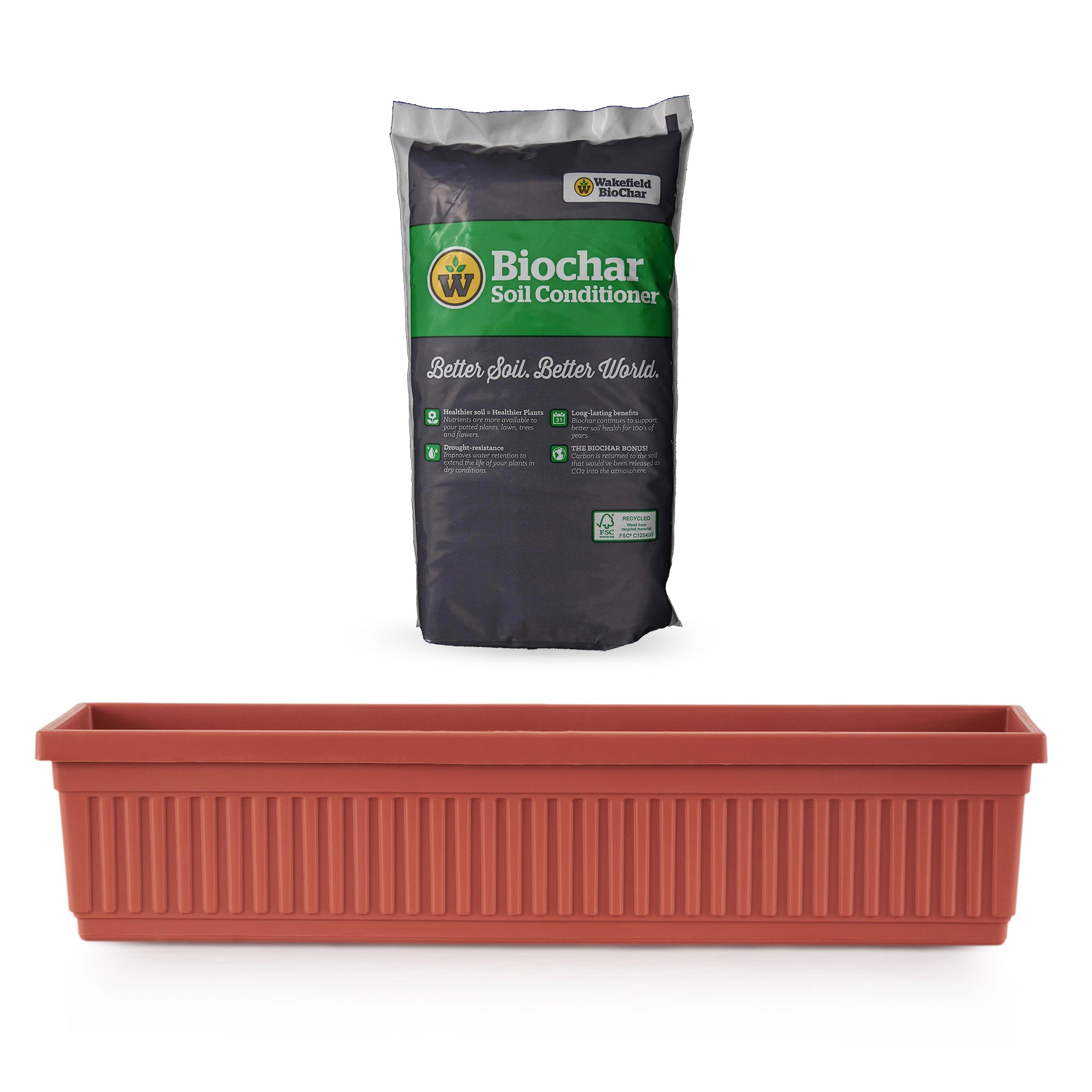 HC Companies 30" Fluted Venetian Window Box, Clay & Wakefield Soil Conditioner - VMInnovations