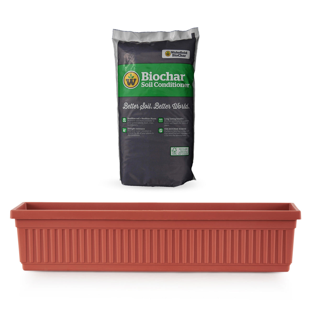 HC Companies 30" Fluted Venetian Window Box, Clay & Wakefield Soil Conditioner