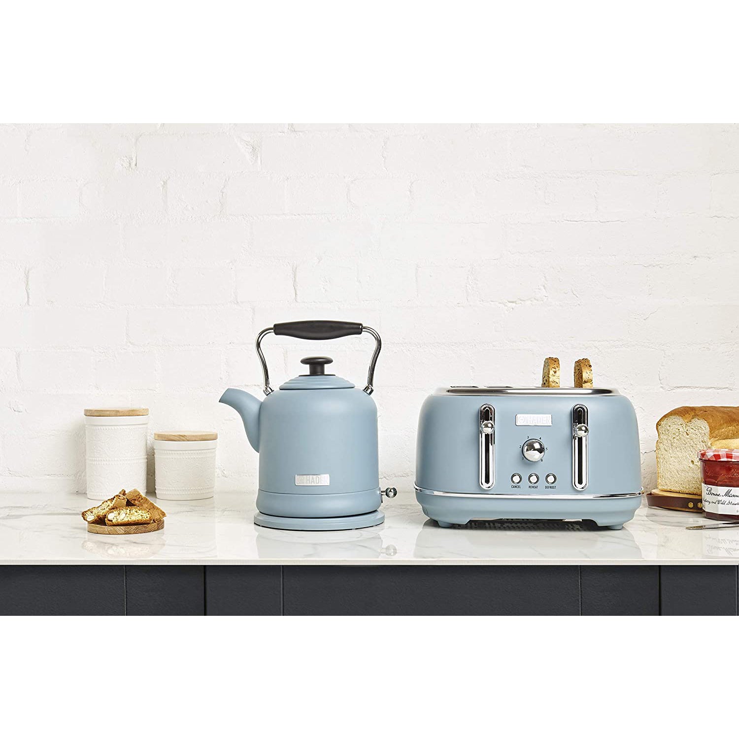 Haden Highclere 1.5 Liter Cordless Electric Kettle & 4 Slice Toaster, Pool Blue