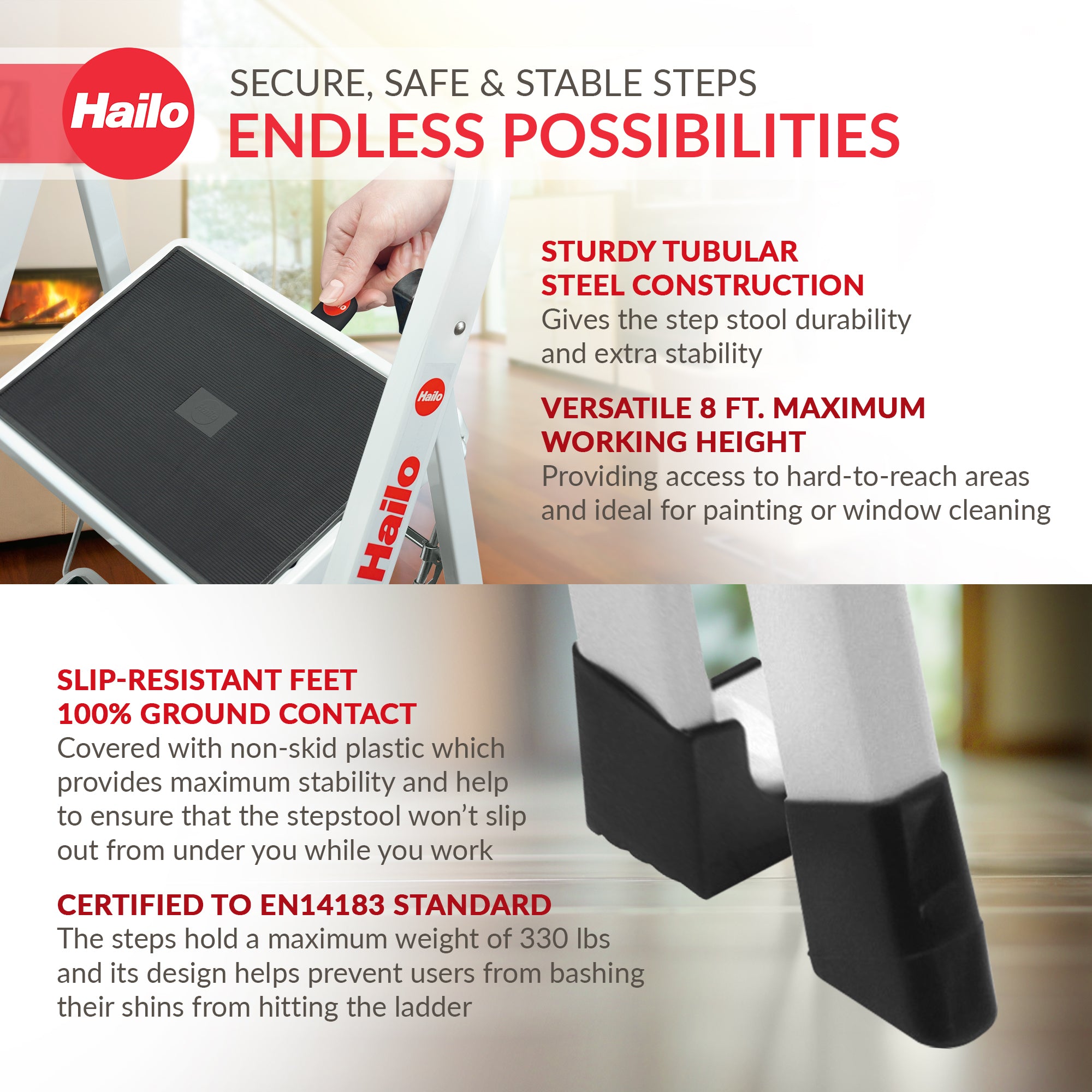 Hailo Folding Step Stool, Non-Slip 2 Step Ladder for Home & Kitchen (Open Box) - VMInnovations