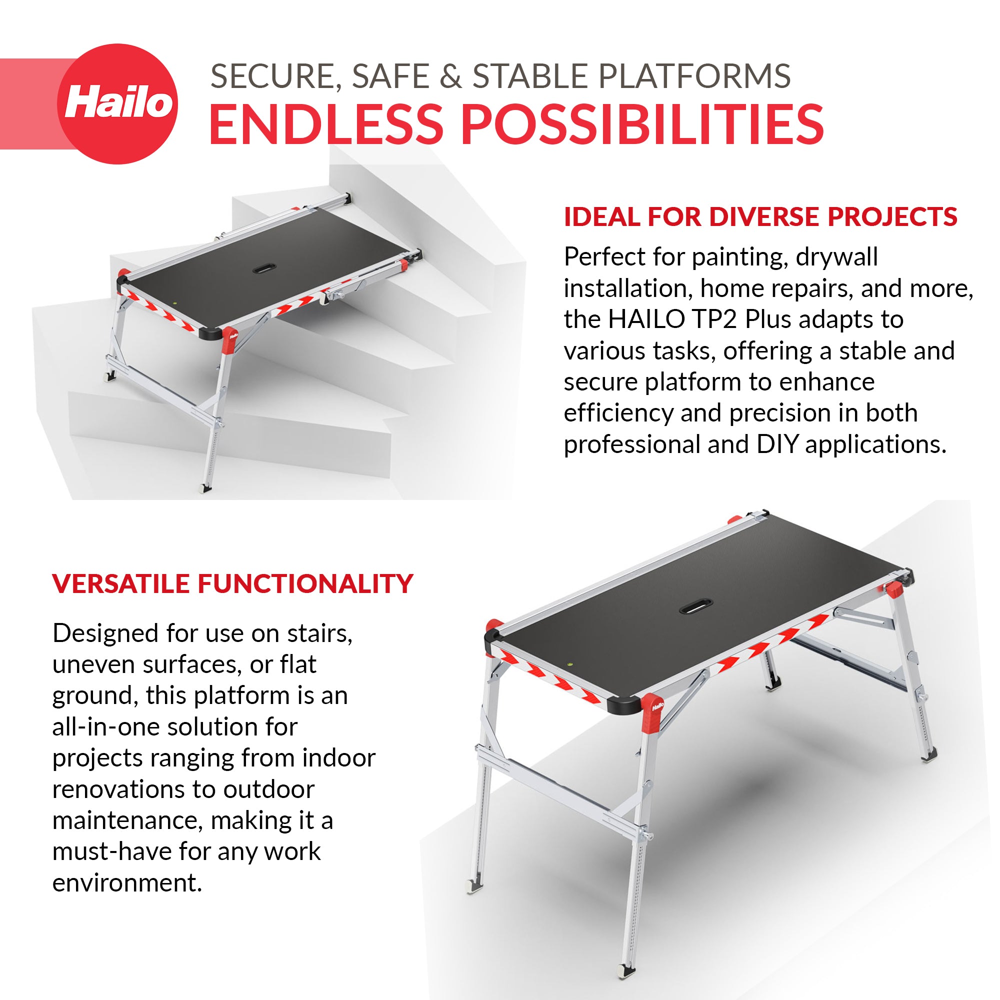 Hailo Adjustable Work Platform TP2 Plus for Ladders & Stairs, Foldable (Used) - VMInnovations