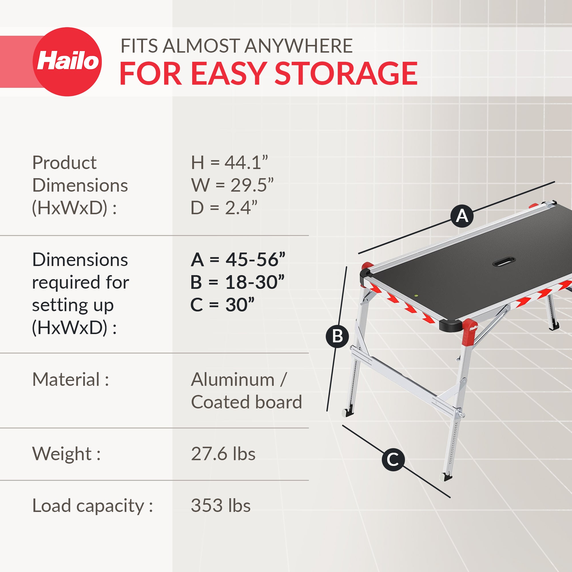 Hailo Adjustable Work Platform TP2 Plus for Ladders & Stairs, Foldable (Used) - VMInnovations