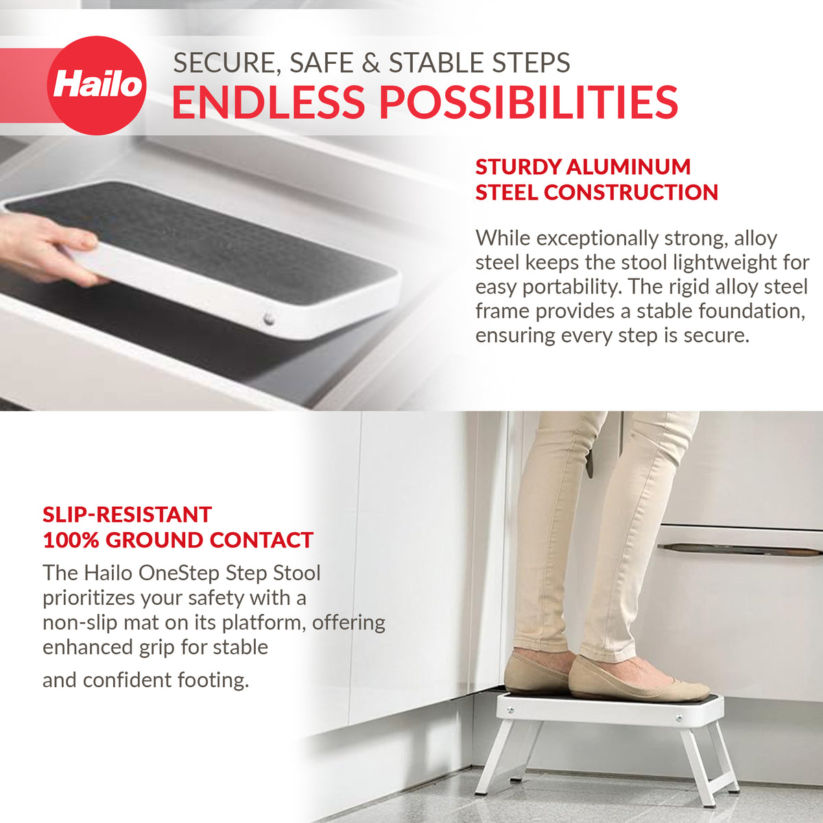 Hailo Folding Step Stool, OneStep Compact Platform, Non-Skid, 330 Lbs Capacity