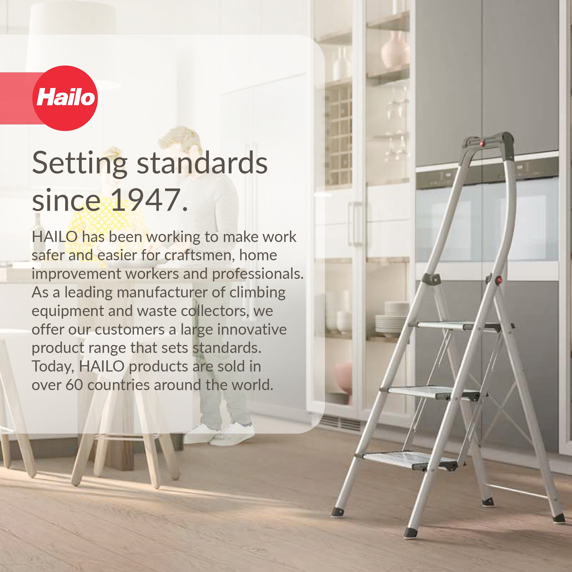 Hailo Step Stool, 3 Step Ladder w/Tray for Home & Kitchen, Silver (Open Box) - VMInnovations