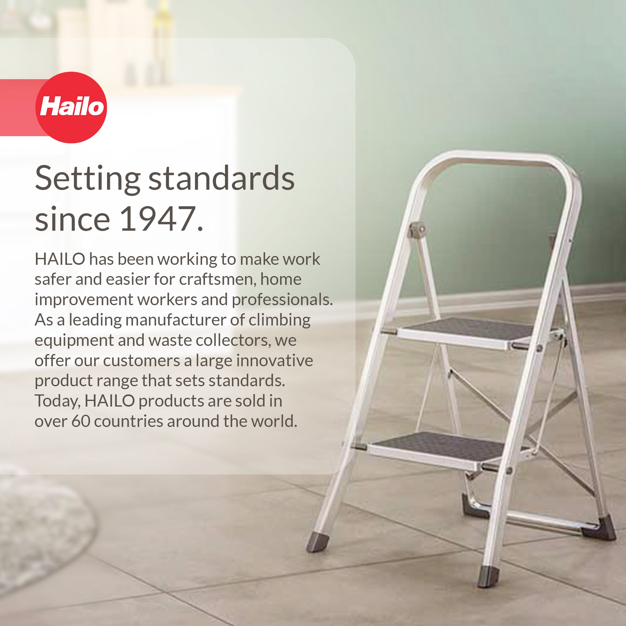 Hailo 2-Tread Household Step Stool, 11.8" Wide Step, 330 lb Capacity, Silver - VMInnovations