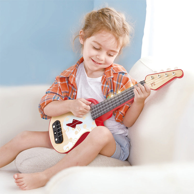 Hape Learn with Lights Electronic Toy Ukulele Teaching Musical Instrument, Red
