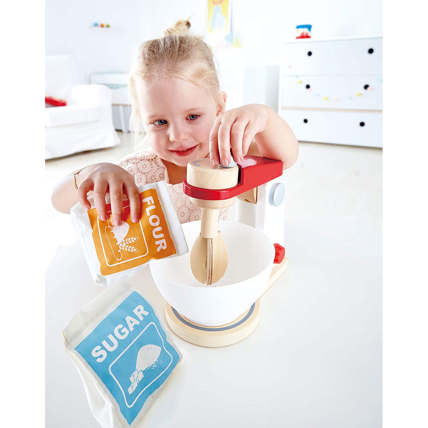 Hape Cook 'N Serve Kids Wooden Play Cooking Kitchen Bundle with Stand Mixer Toy