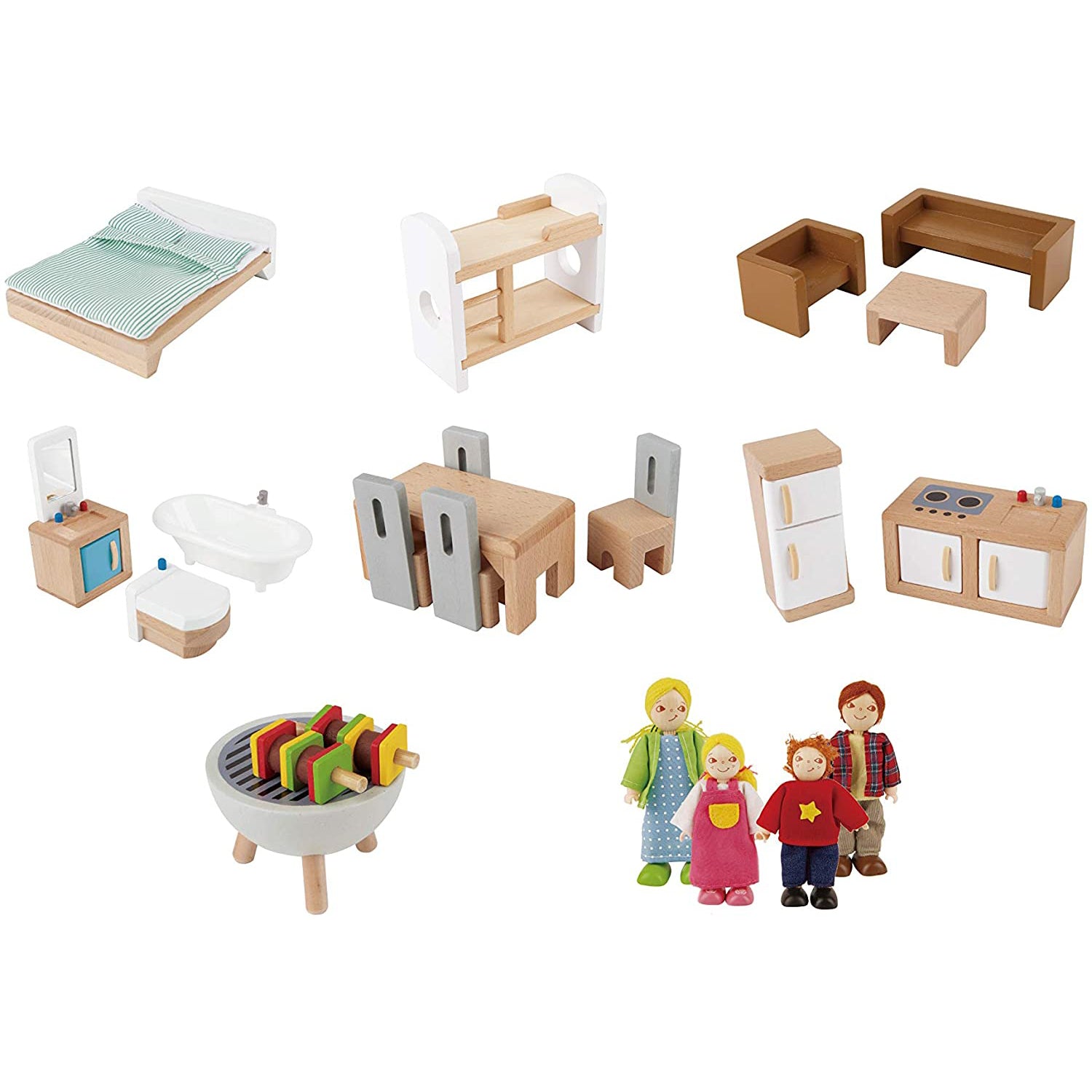 Hape All Season Kids 10 Room Dollhouse Bundle with Wooden Family Play Toy Car