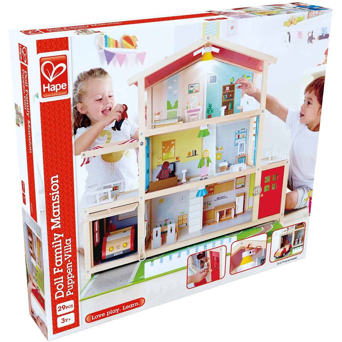 Hape Wooden 10 Room Family Play Mansion Dollhouse with Accessories, Ages 3 & Up