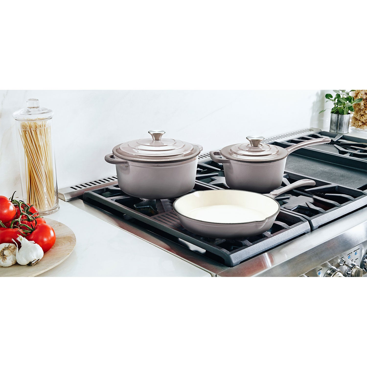 Hamilton Beach Enameled Coated Cast Iron Frying Pan Skillet, Gray (Set of 3) - VMInnovations
