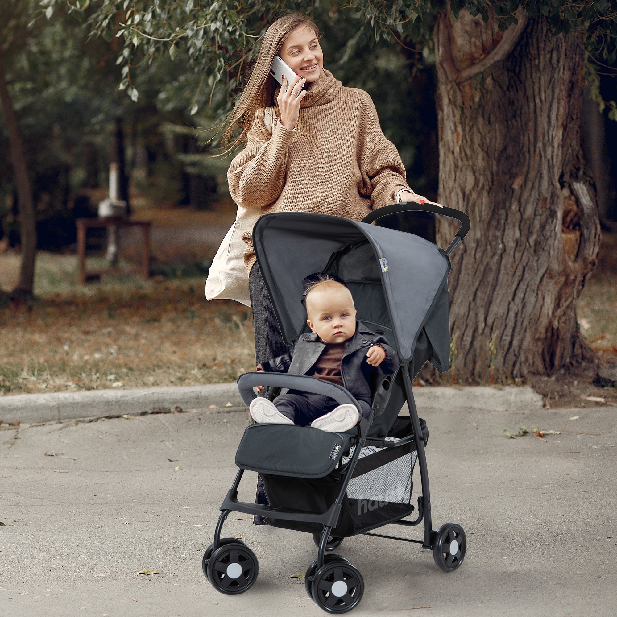 hauck Sport T13 Lightweight Compact Foldable Stroller Pushchair, Charcoal Stone - VMInnovations