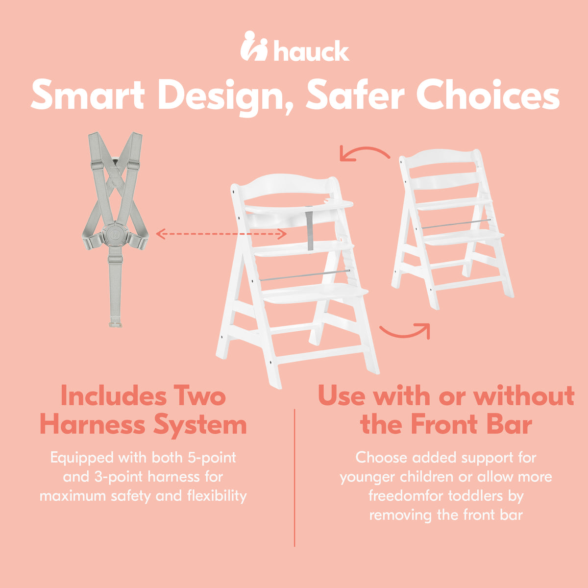 hauck Alpha+ Grow Along Adjustable Wooden Highchair, Beechwood, White (Open Box) - VMInnovations