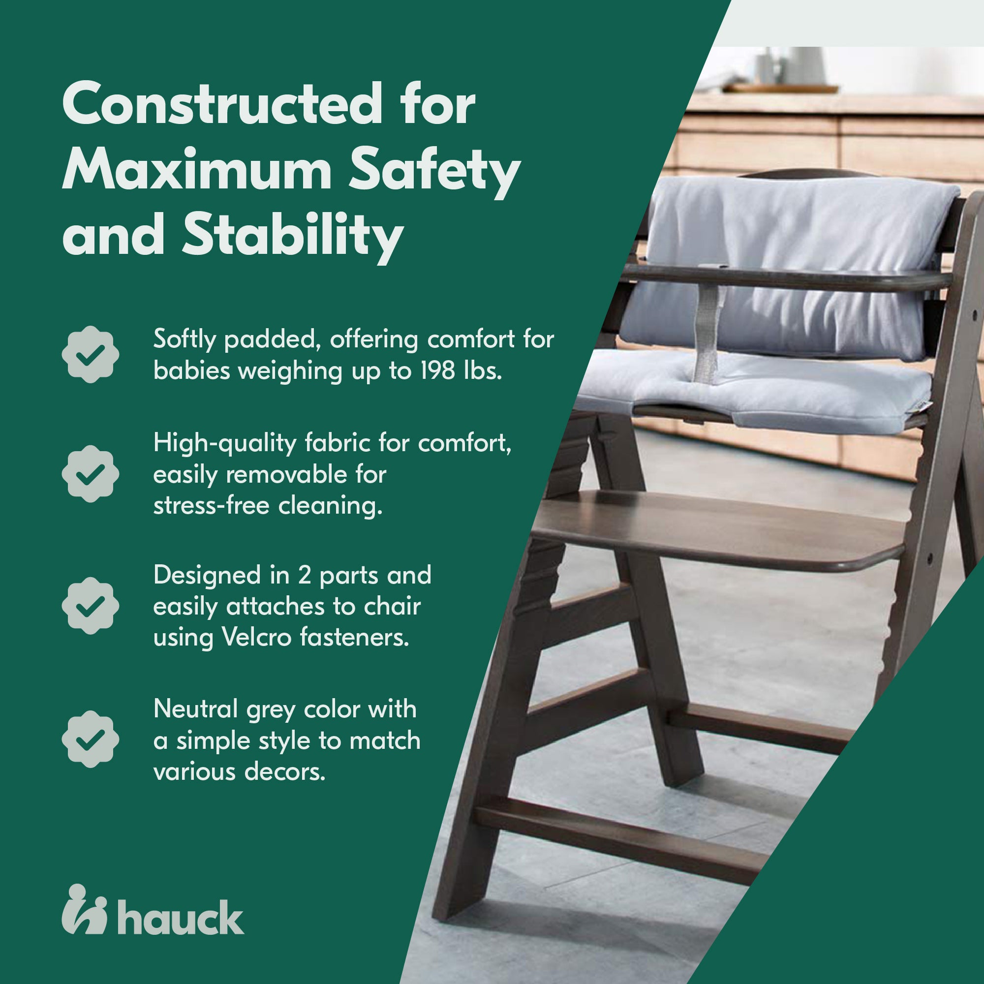hauck High Chair Pad Deluxe Cushion for Alpha+,Beta+ Highchair, Grey (Open Box) - VMInnovations
