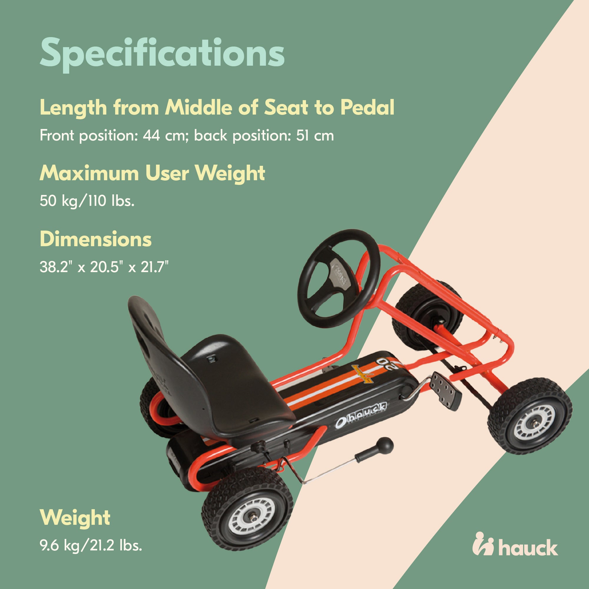 hauck Ergonomic Pedal Ride On Go Kart Toys for Boys & Girls Ages 4 to 8, Orange - VMInnovations
