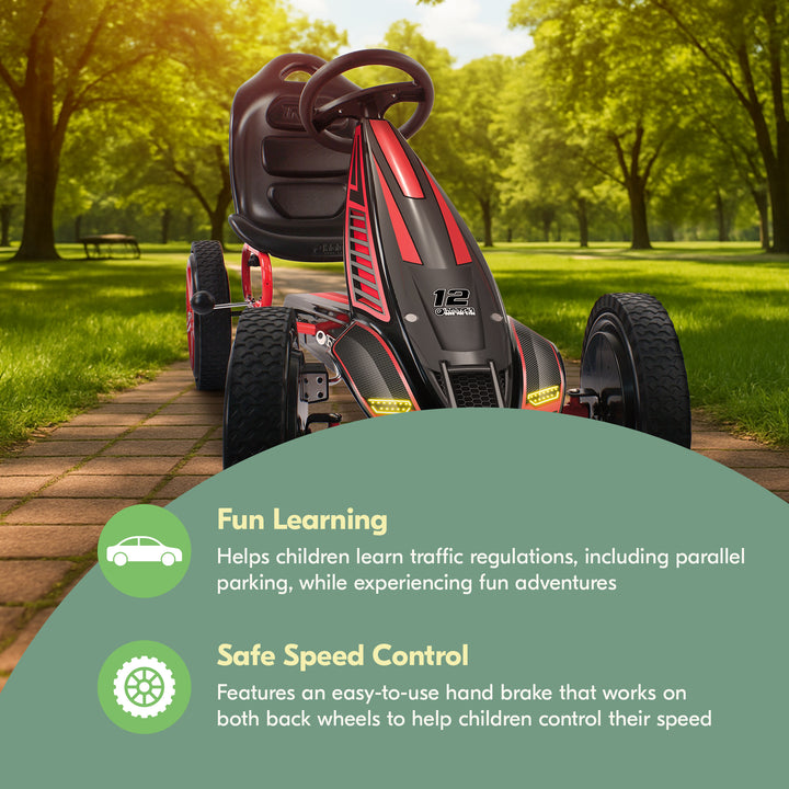 hauck Hurricane Racing Go Kart w/Low Profile Rubber Tires, Handbrake Design, Red - VMInnovations