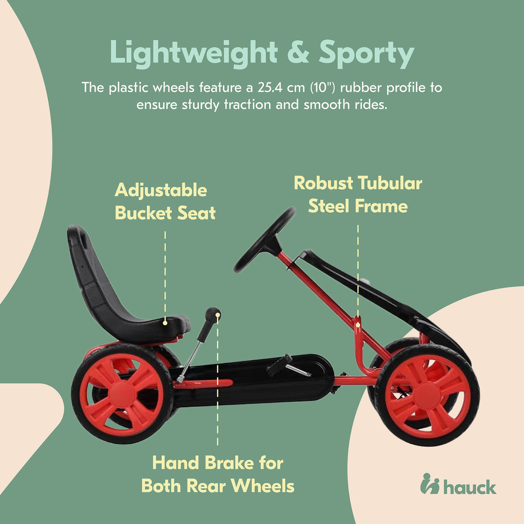 Hauck Speedster Pedal Go Kart & Adjustable Bucket Seat, Kids Ages 4-8(Open Box) - VMInnovations