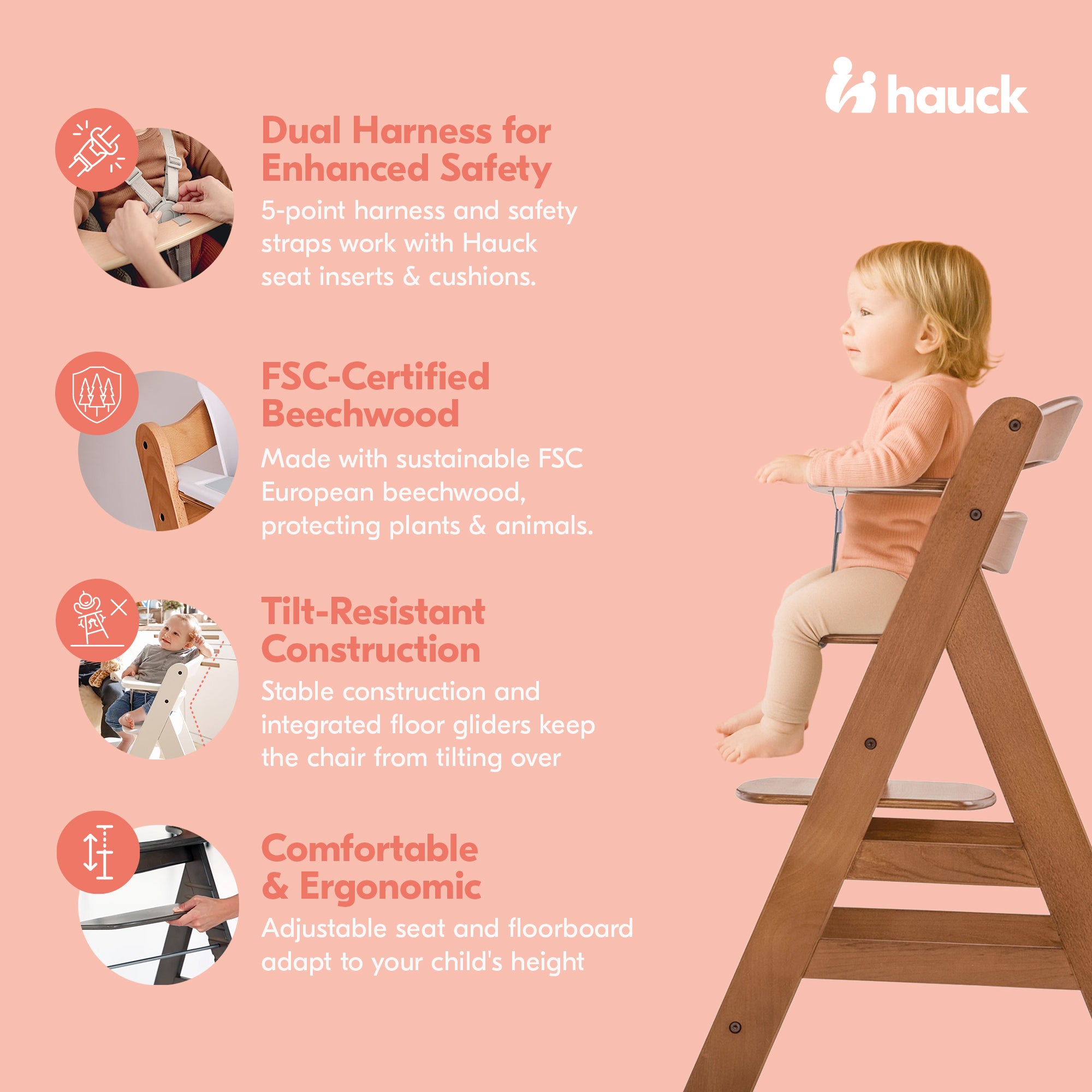 hauck Alpha+ Adjustable Booster High Chair and High Chair Tray Table, White