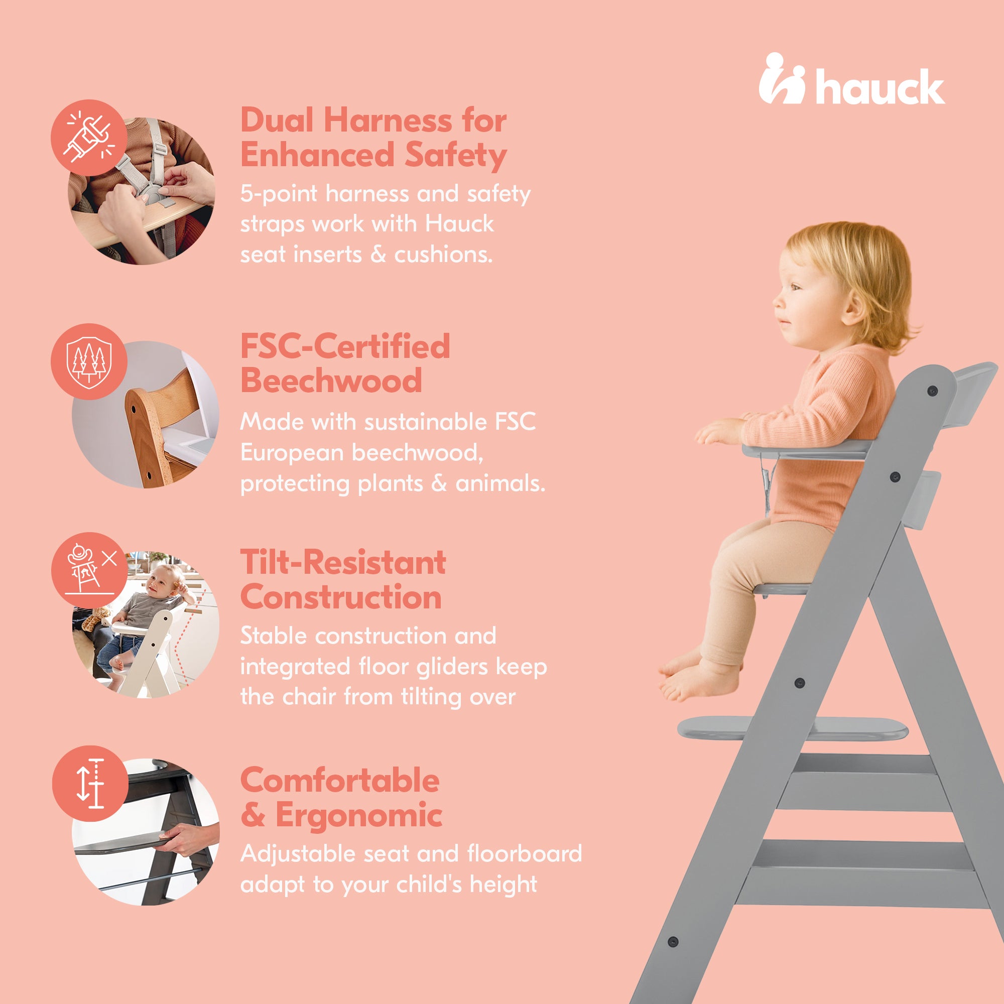 hauck Alpha+ Adjustable Booster High Chair, Grey & 2 Pack High Chair Tray Table