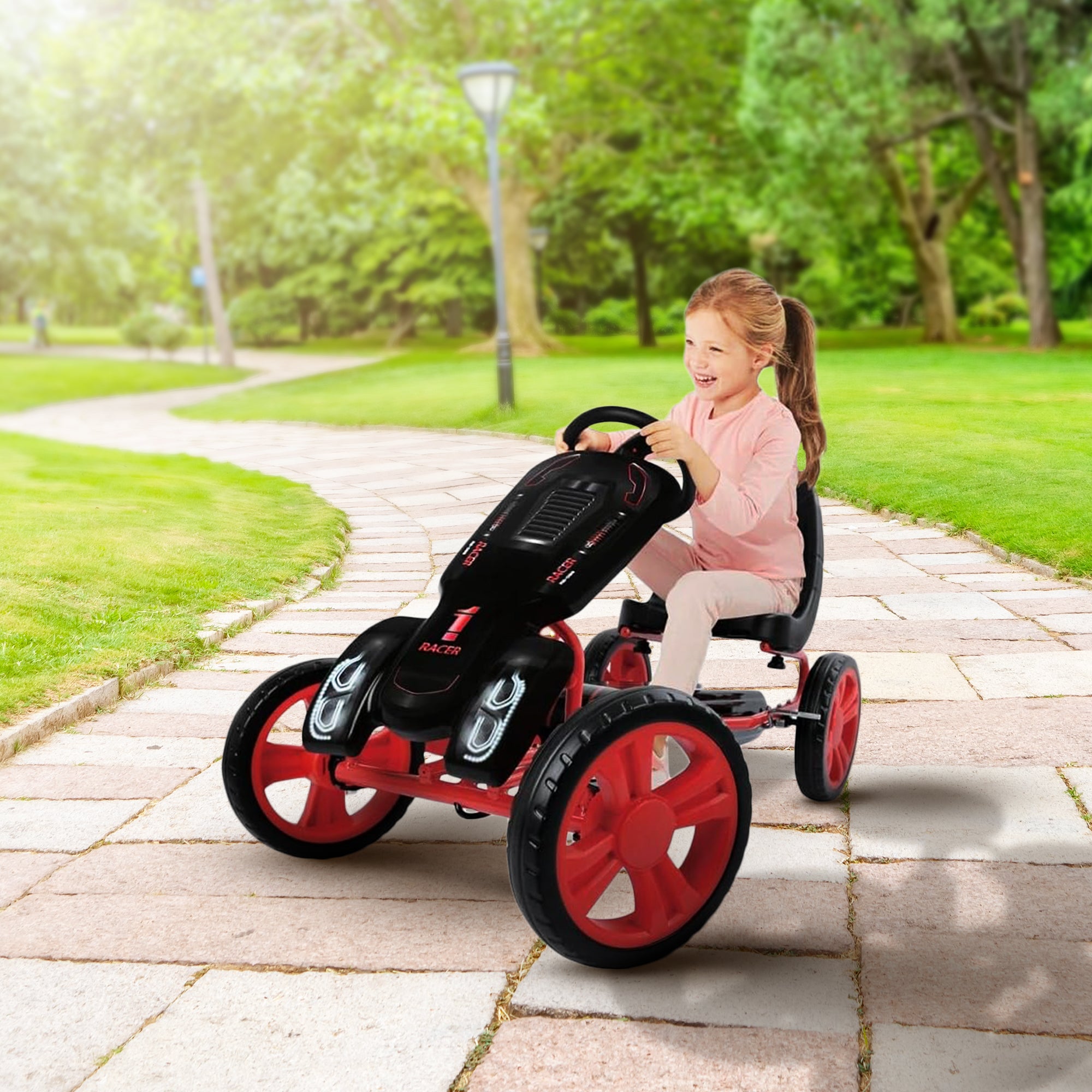 hauck Speedster Pedal Go Kart & Adjustable Bucket Seat, Kids Ages 4-8, Black/Red - VMInnovations