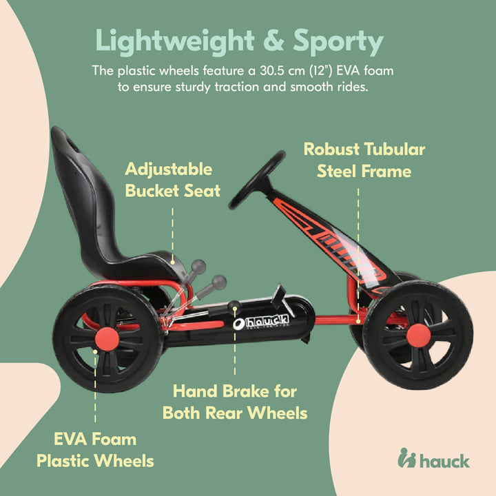 Hauck Cyclone Pedal Go Kart with Adjustable Bucket Seat for Kids Ages 4 to 8 - VMInnovations