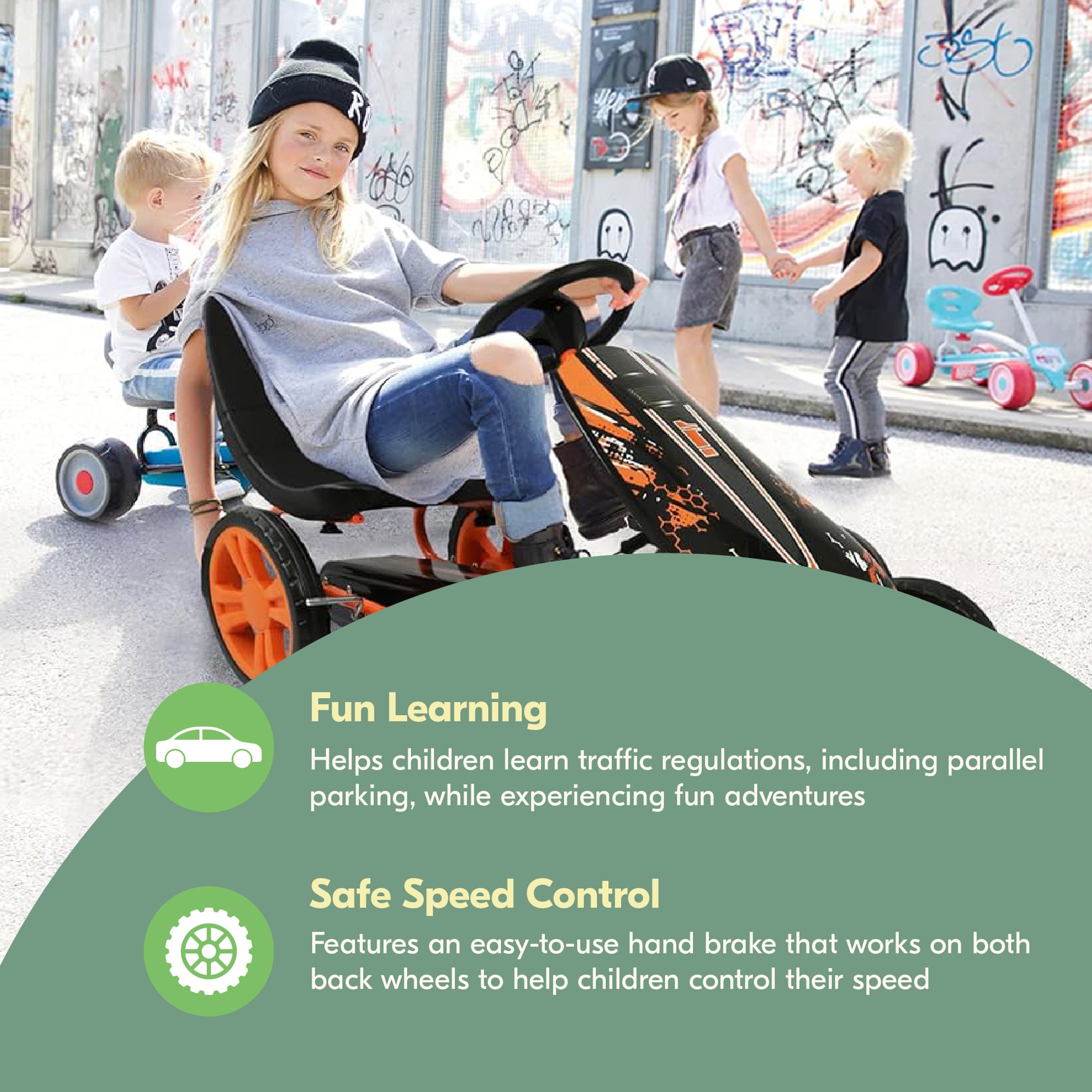 hauck Speedster Pedal Car w/ 3 Way Adjustable Bucket Seat & Steel Frame, Orange - VMInnovations