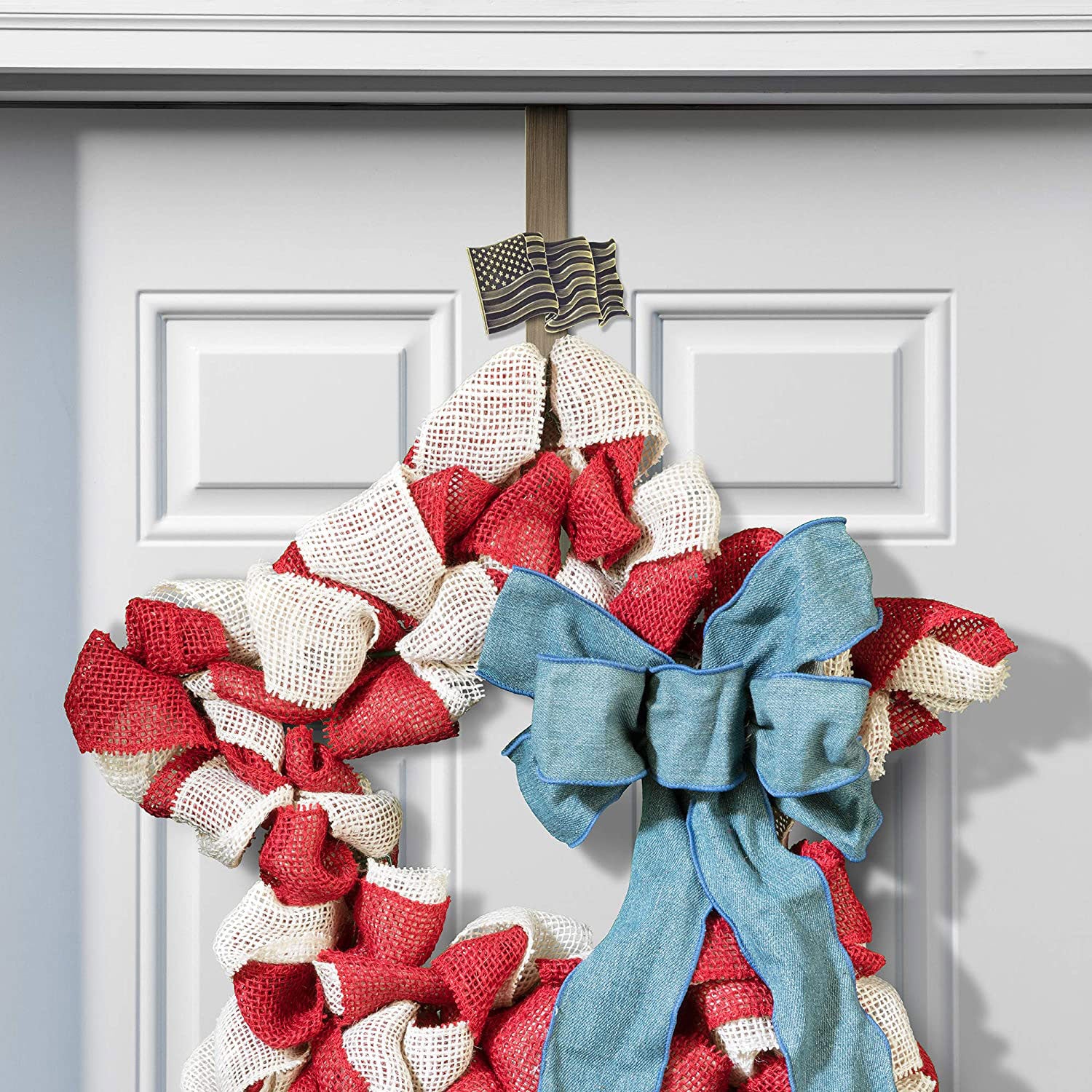 Haute Decor Adjustable Length Wreath Hanger with Snowflake Icon and More, Brass