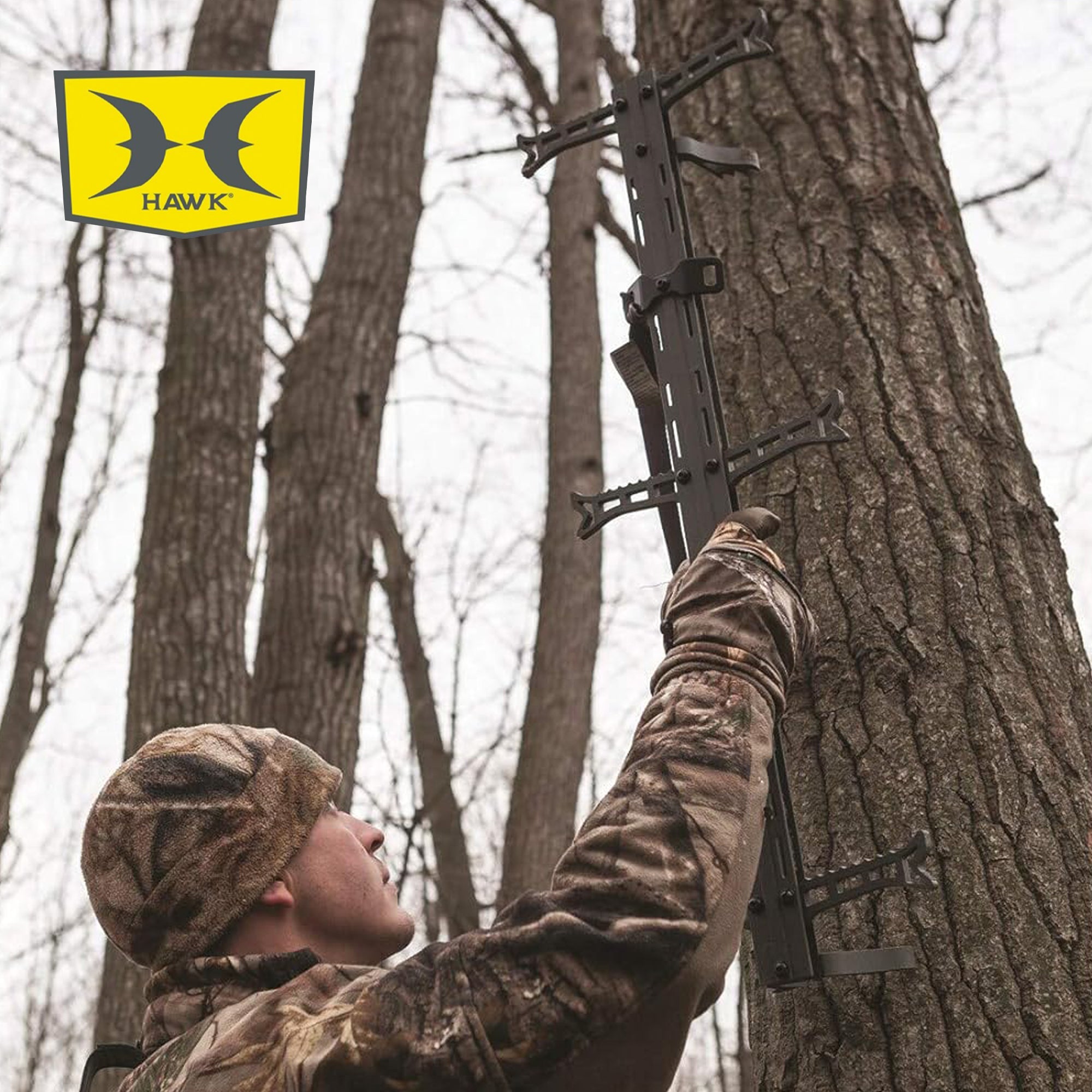 Hawk Helium Kickback Tree Stand, Set of 3 Climbing Sticks & Muddy Ambush Harness