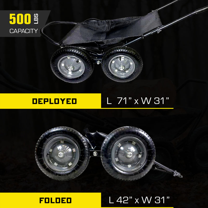 Hawk Crawler 500lb Capacity Foldable Multi Use Deer Game Recovery Cart, Black