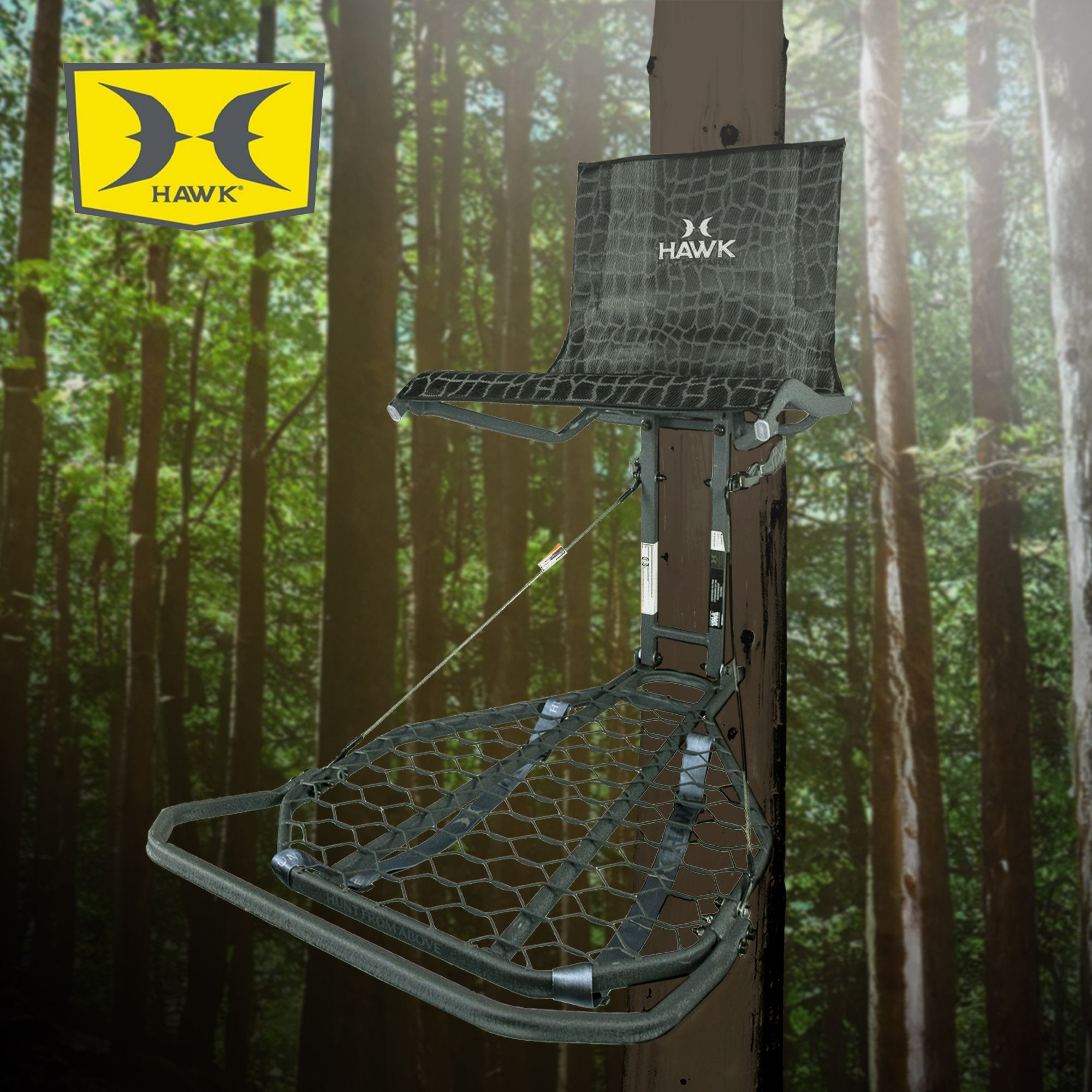 Hawk Kickback LVL Hang On Tree Stand with Footrest & Set of 3 Climbing Sticks - VMInnovations