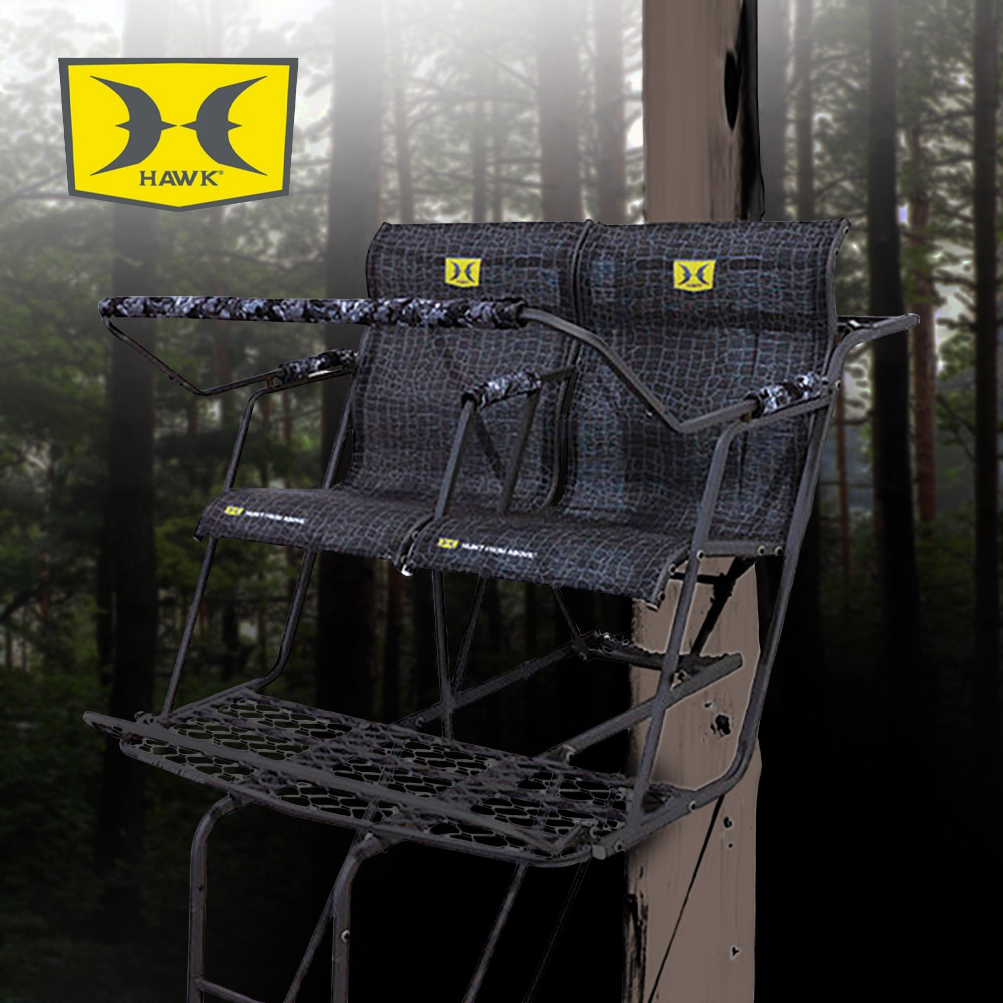 Hawk Big Denali 2 Man Climbing Tree Stand & 2 Man Ladder Tree Stand Blind, Black - VMInnovations